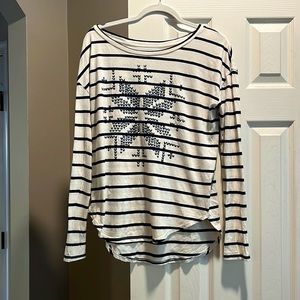 Striped long sleeve shirt with snowflake graphic